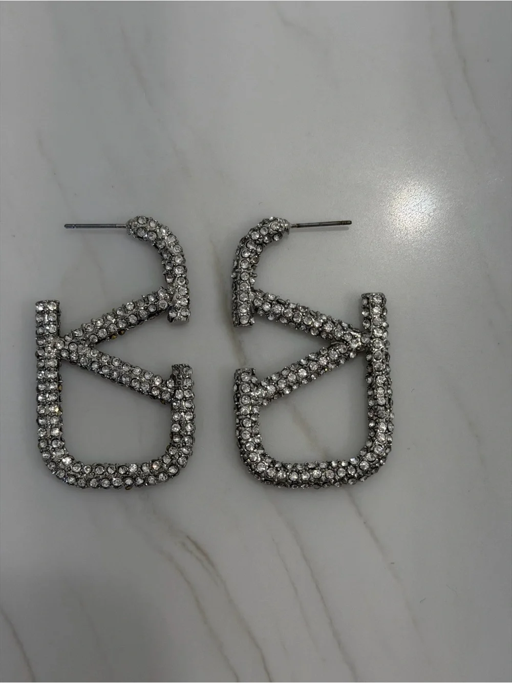 Crystal Geometric Hoop Earrings - Silver